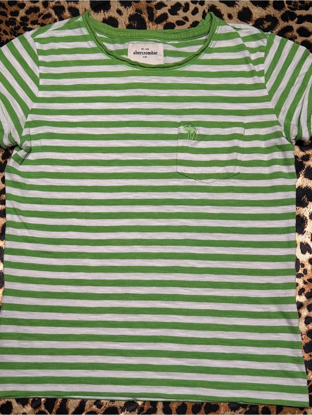 Vintage Y2K Abercrombie Kids Green White Striped Pocket Tee